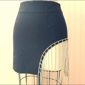 MYKRISTI Black Mini Skirt with Diamond Detailing